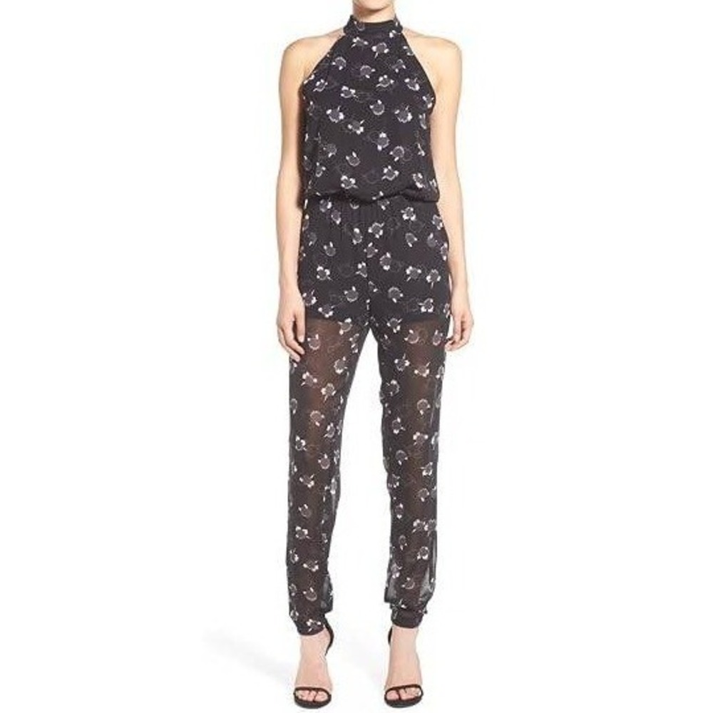 Rebecca Minkoff Hayley Jumpsuit Black Multi Floral Halter Size 00 H7200815